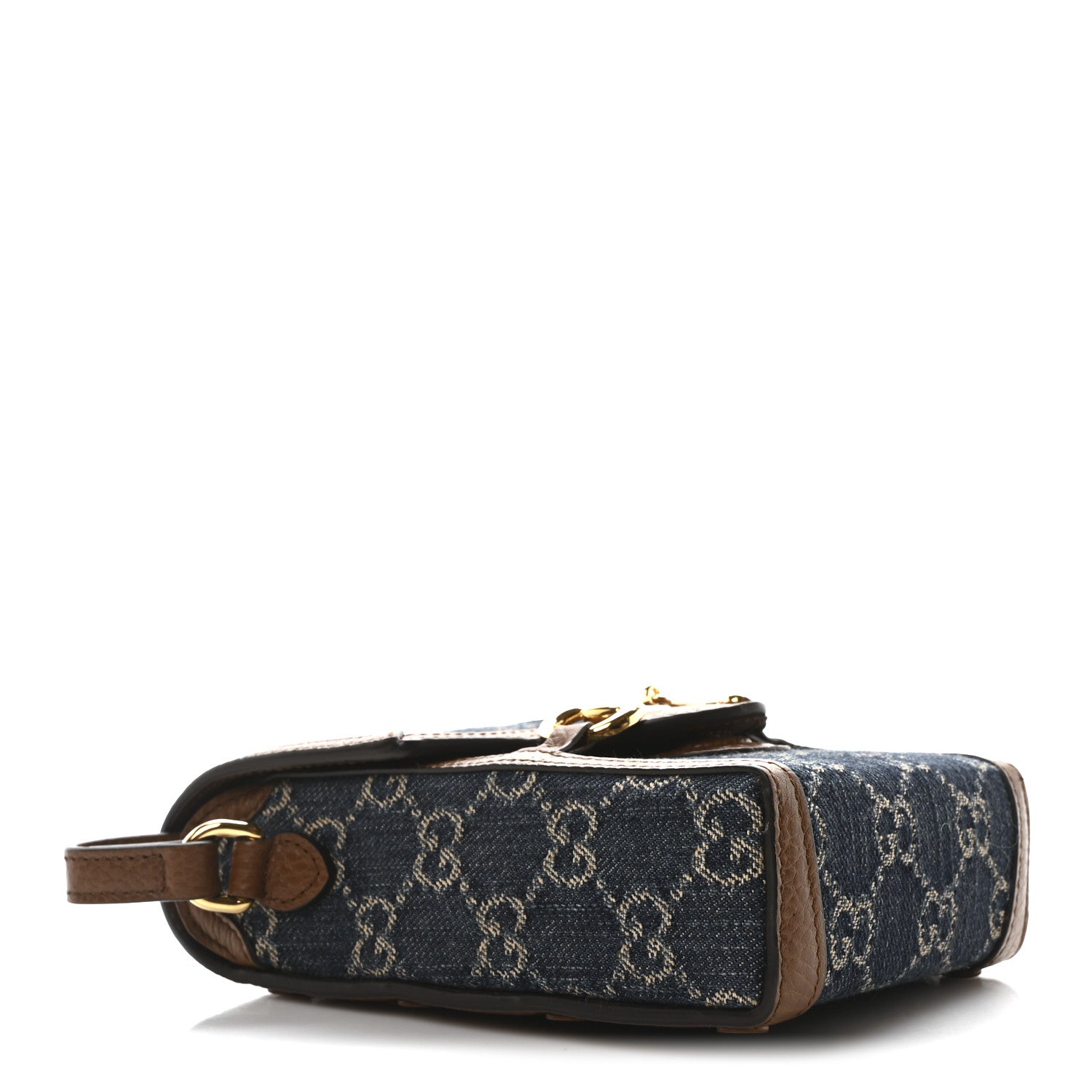 Gucci New Denim GG Monogram Dollar Calfskin Mini Horsebit 1955 Crossbody Bag Blue Tea Cuir Epilog 4 of 10