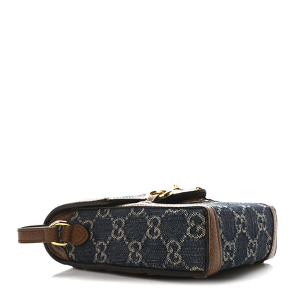 Gucci New Denim GG Monogram Dollar Calfskin Mini Horsebit 1955 Crossbody Bag Blue Tea Cuir Epilog 4 of 10