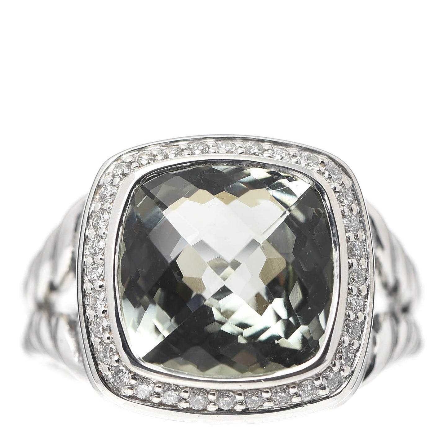 Sterling Silver Diamond Prasiolite 11mm Albion Ring 54 7