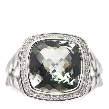 David Yurman Sterling Silver Diamond Prasiolite 11mm Albion Ring 54 7 1 of 5
