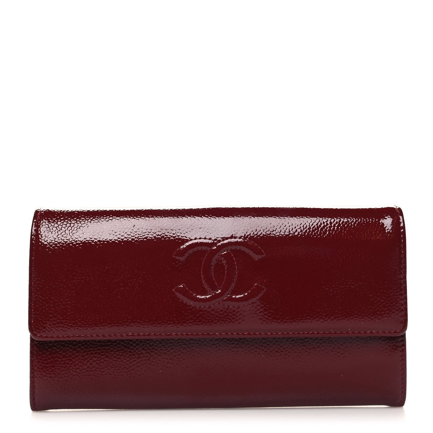 Patent Caviar Timeless CC Large Gusset Flap Wallet Burgundy