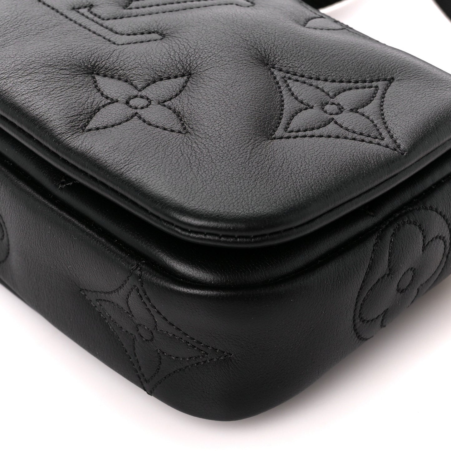 Calfskin Bubblegram Wallet On Strap Black