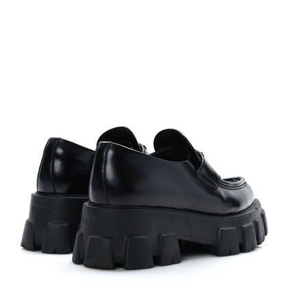 Prada Spazzolato Triangle Logo Monolith Pointy 55mm Loafers 38.5 Black 4 of 9