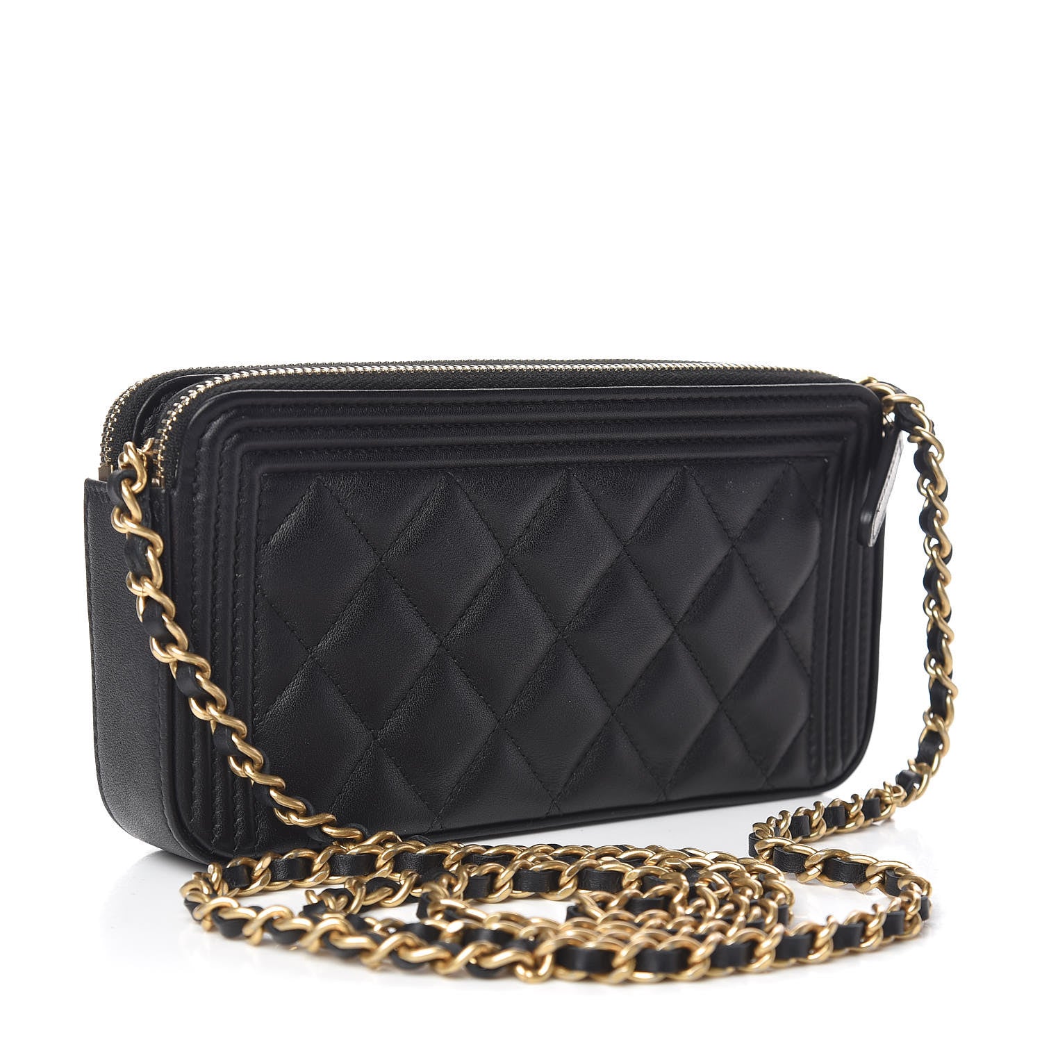 Chanel Lambskin Quilted Small Boy Clutch With Chain Black 3 of 13