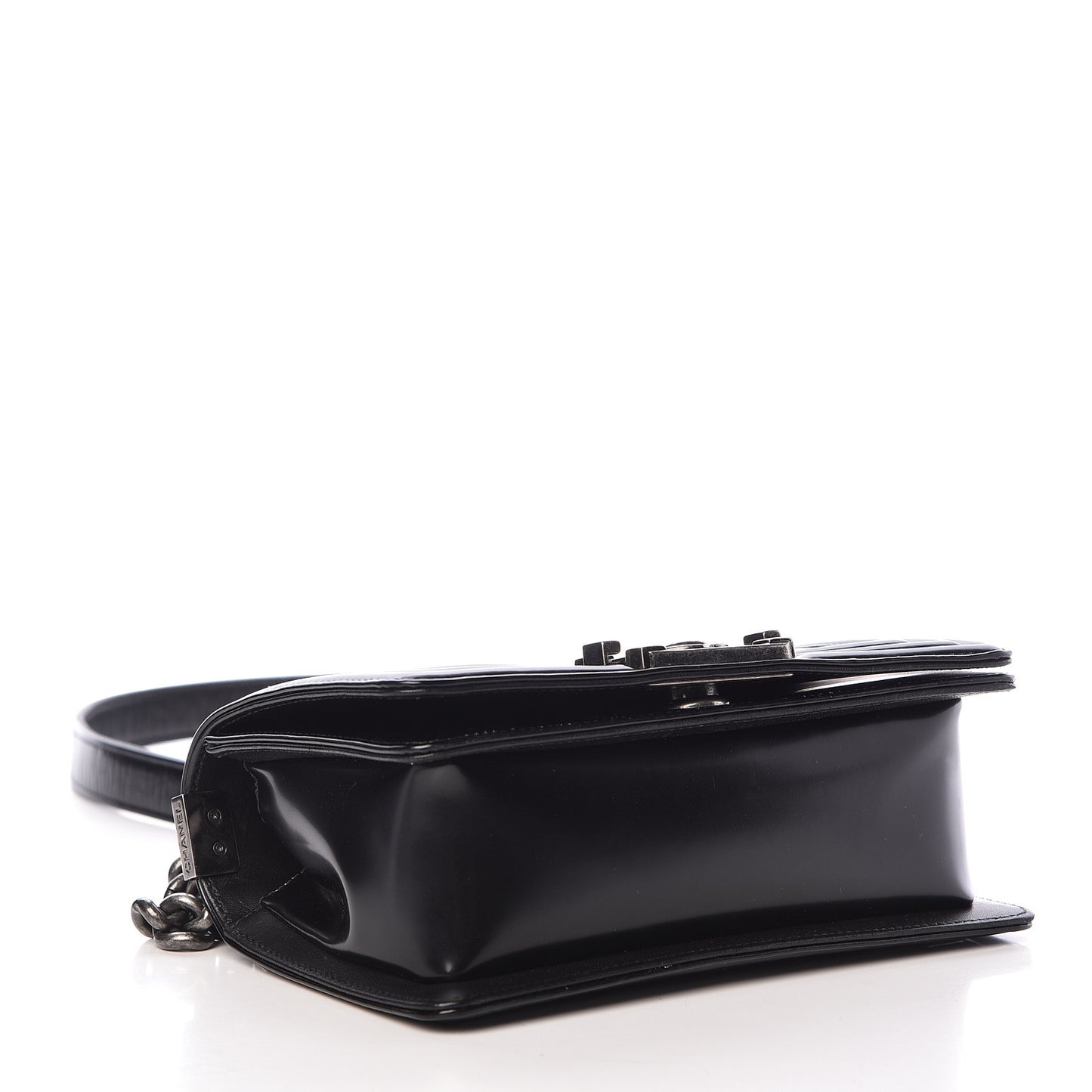 Glazed Calfskin Small Boy Flap Black