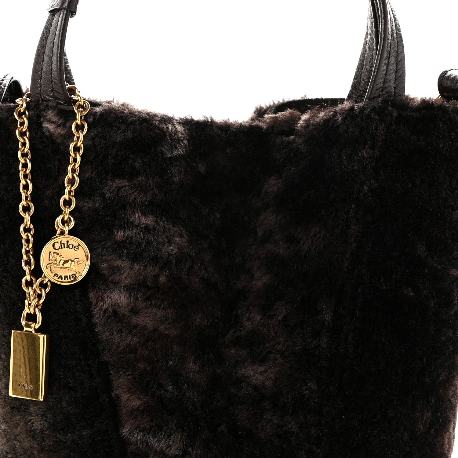 Chloe Shearling Small Spin Tote Dark Brown 8 of 10