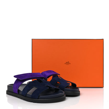 Hermes Suede Goatskin Womens Chypre Sandals 35 Marine Violet Majorette 9 of 9