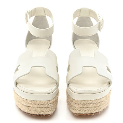 Hermes Goatskin Elda Espadrille Wedge Sandals 39 White 2 of 9