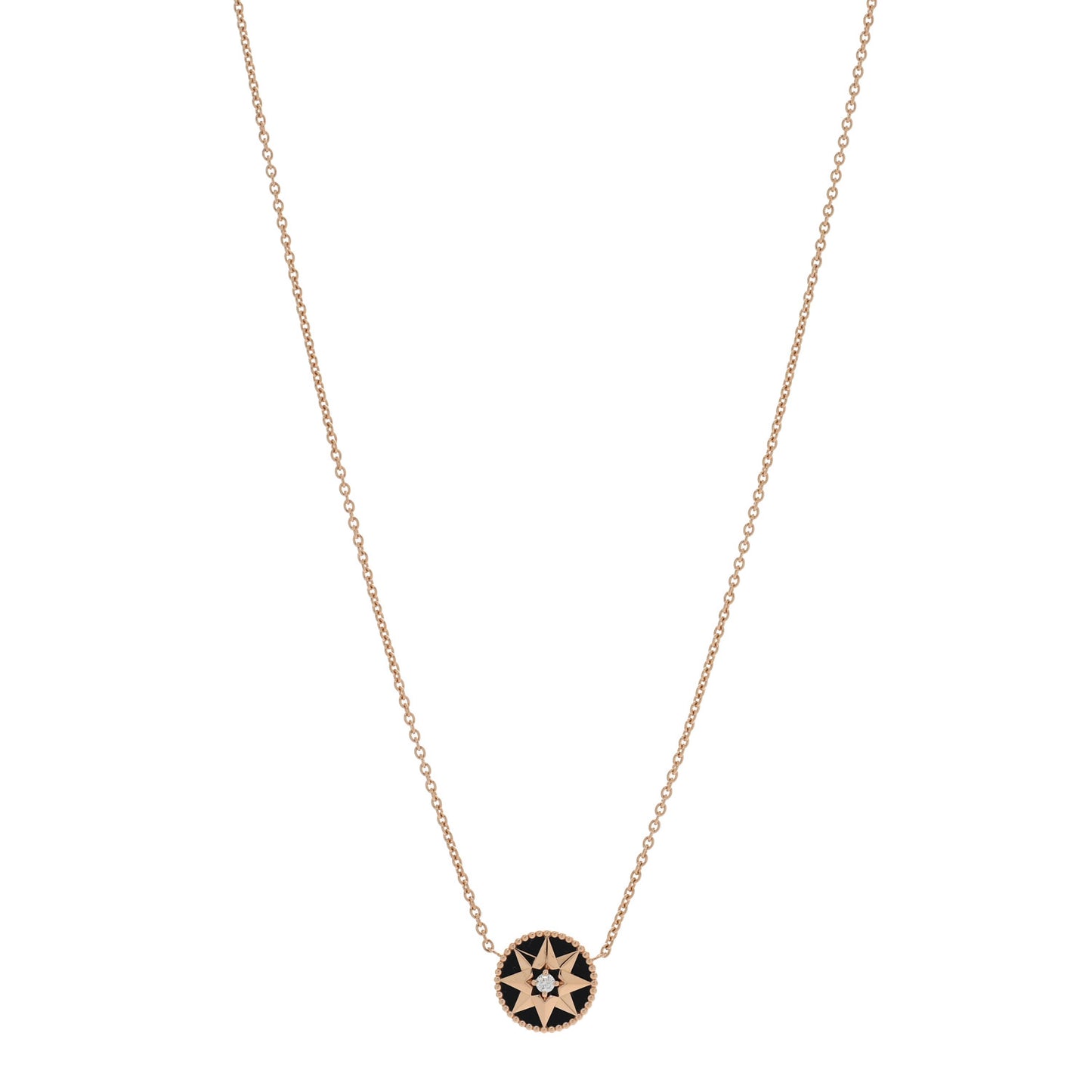 18K Rose Gold Diamond Black Onyx Rose Des Vents Necklace