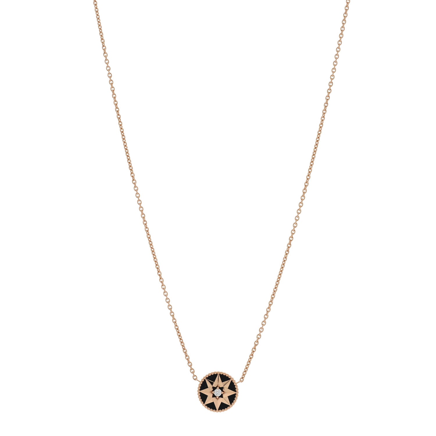Christian Dior 18K Rose Gold Diamond Black Onyx Rose Des Vents Necklace 1 of 5