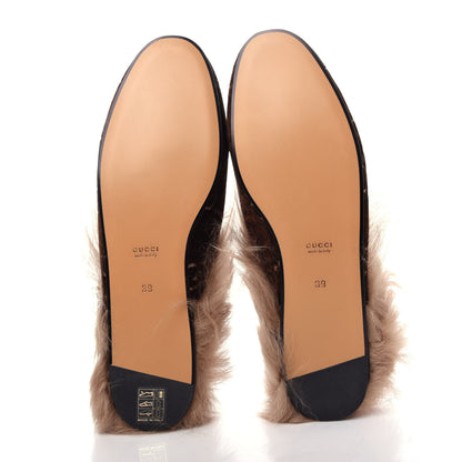 Gucci Velvet GG Monogram Fur Womens Princetown Slippers 39 Brown Black Natural 6 of 10