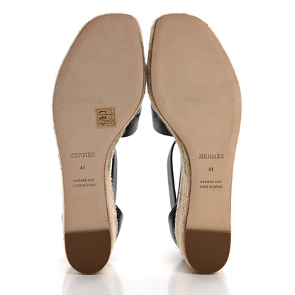 Hermes Goatskin Elda Espadrille Wedge Sandals 41 Black 5 of 8