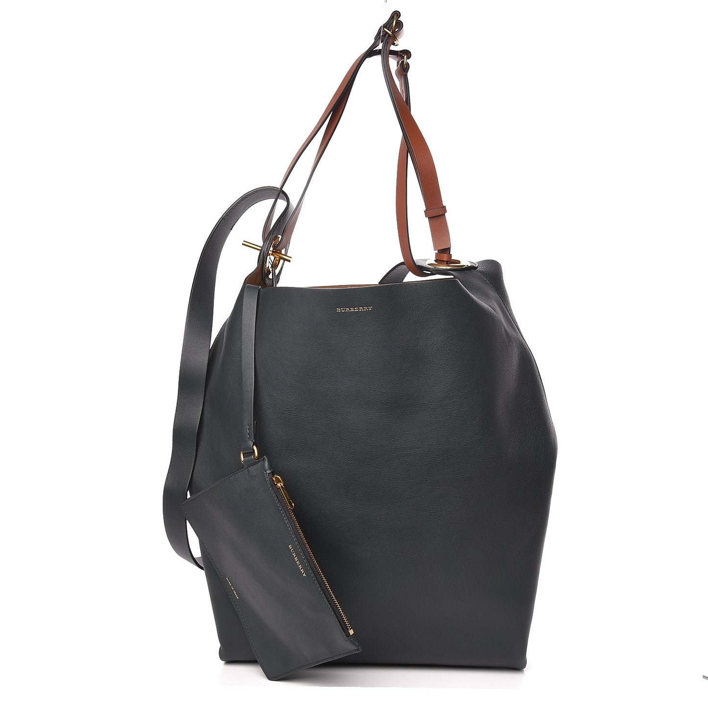 BURBERRY Calfskin Medium Grommet Detail Tote Grey