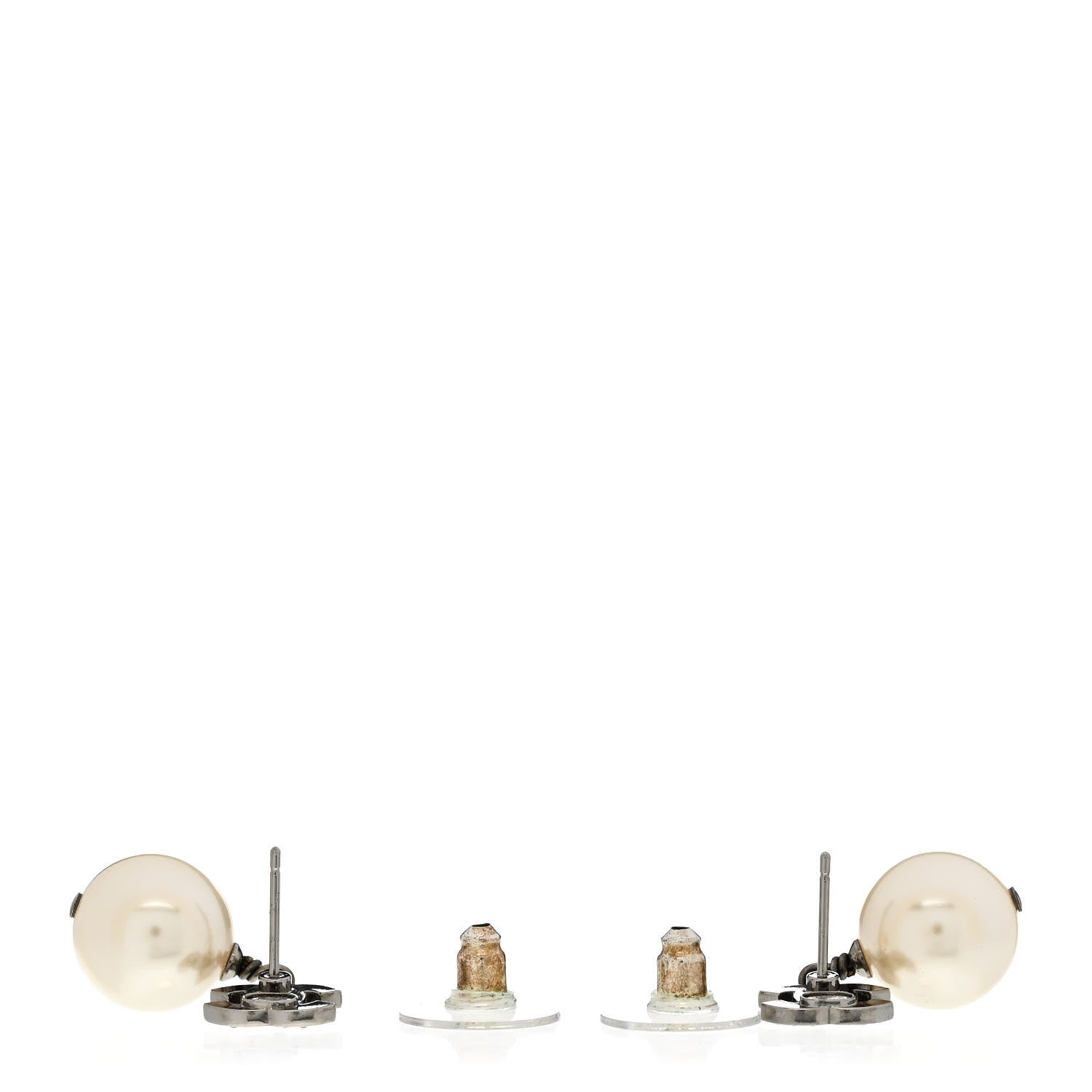 Chanel Crystal Pearl CC Drop Earrings Silver Pearly White 3 of 5