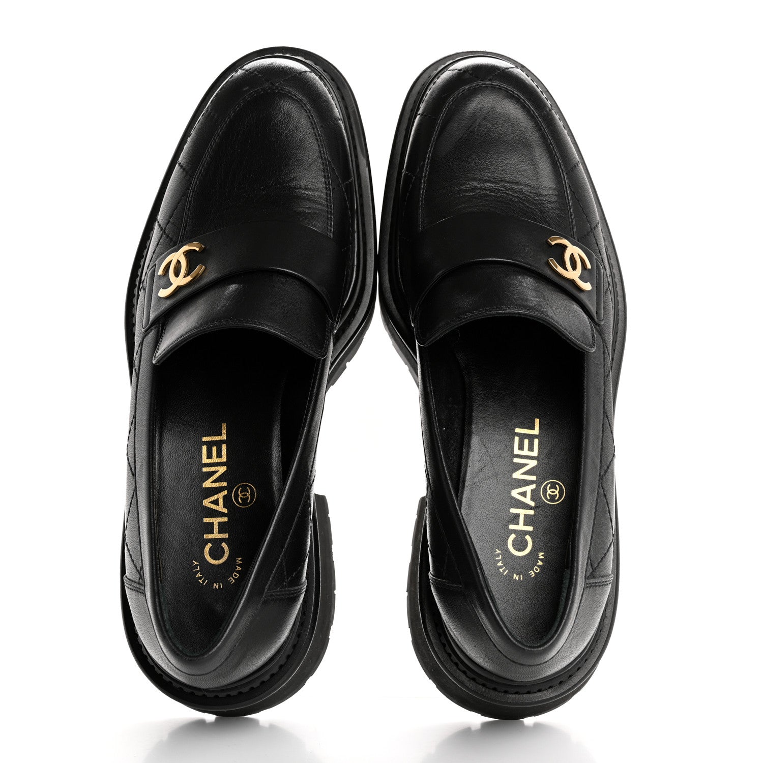 Chanel Calfskin Quilted CC Mocassin Loafers 38 Black 2 of 13