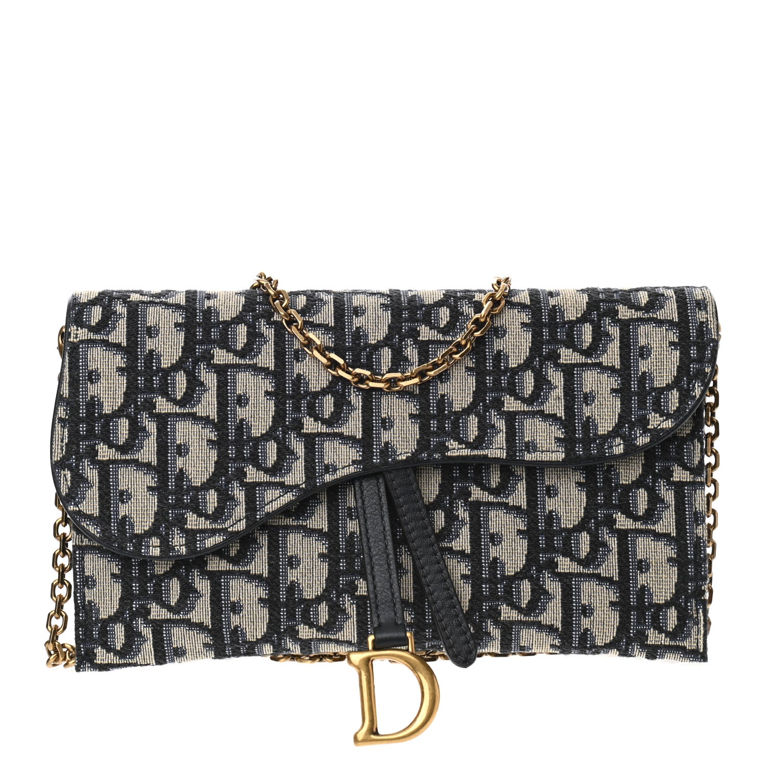 Christian Dior Oblique Saddle Chain Long Wallet Blue 2 of 10