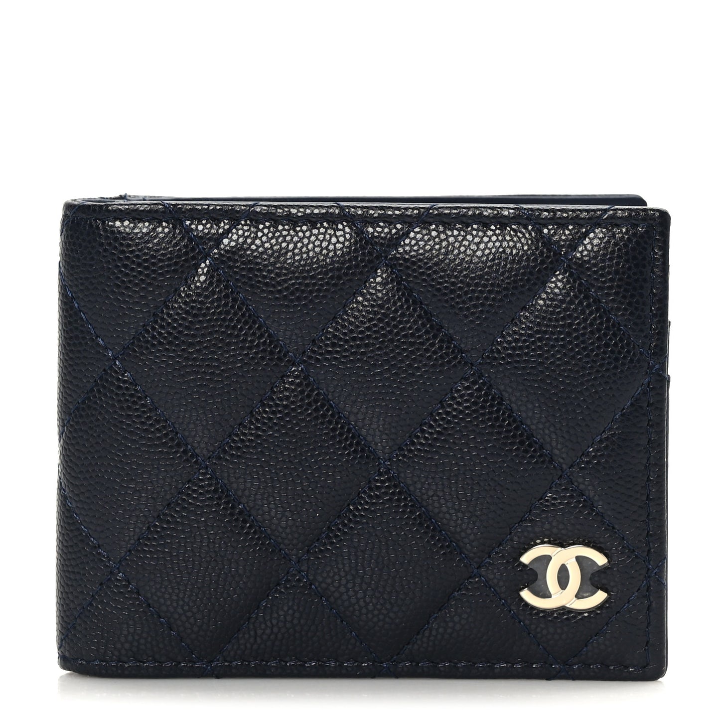 Caviar Quilted Bi-Fold Wallet Dark Blue
