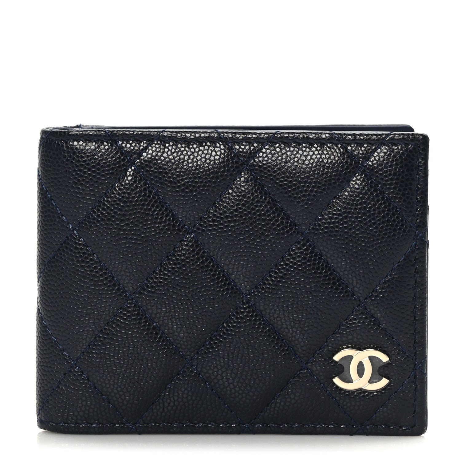Chanel Caviar Quilted Bi-Fold Wallet Dark Blue 1 of 7