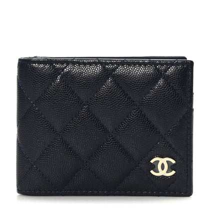 Chanel Caviar Quilted Bi-Fold Wallet Dark Blue 1 of 7