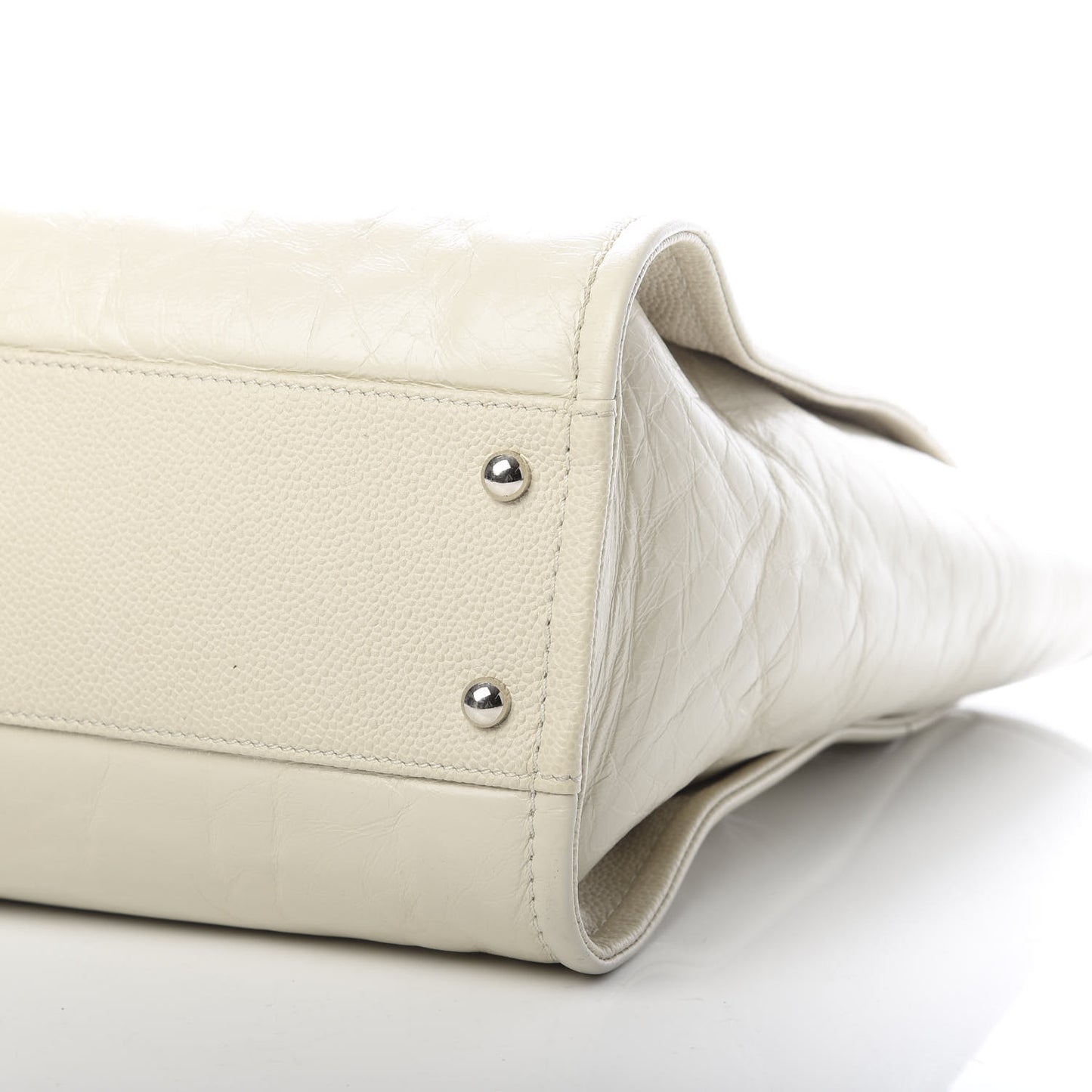 Glazed Calfskin Small Deauville Tote Ivory