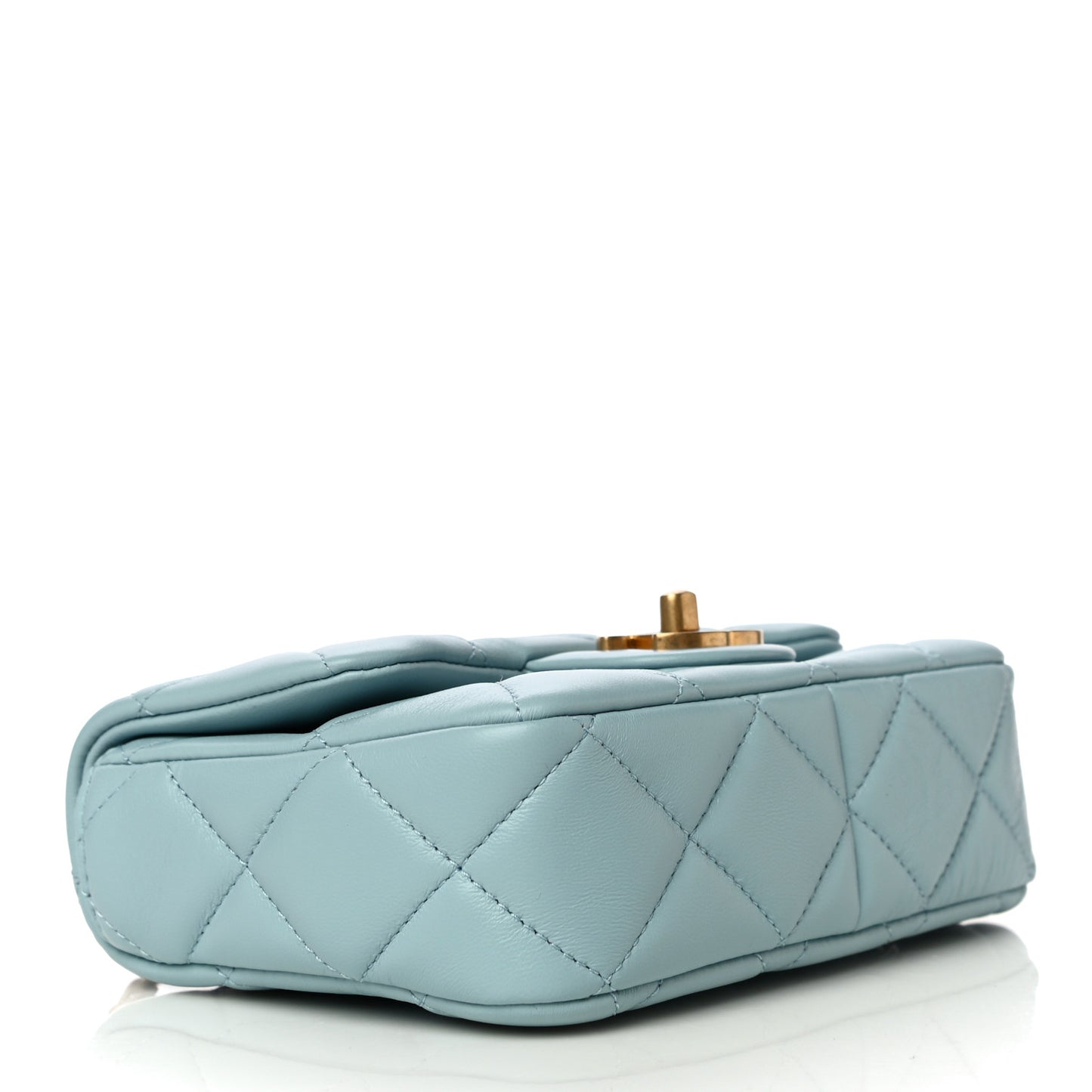 Lambskin Enamel Quilted Mini Pending CC Square Flap Light Blue
