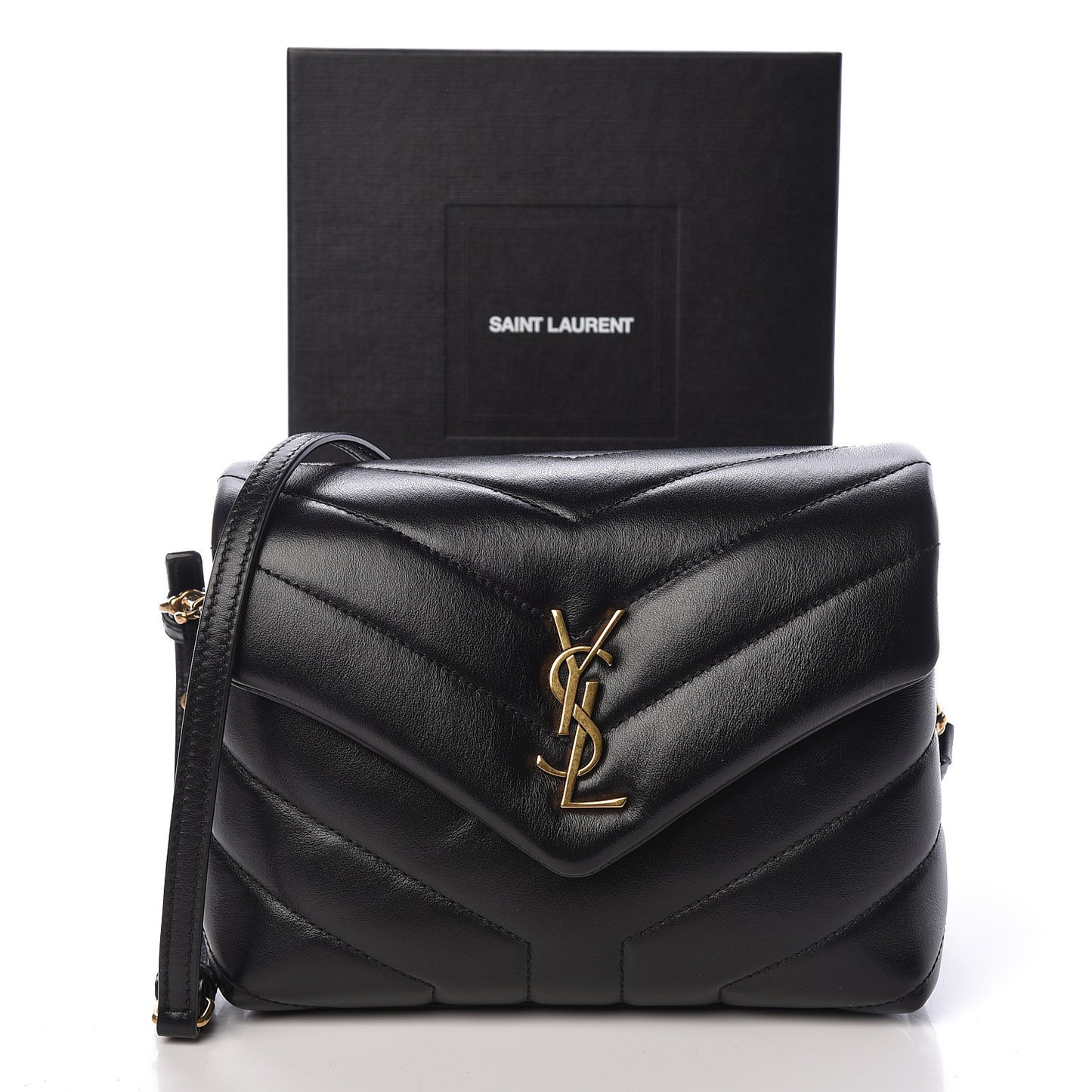 Calfskin Y Quilted Monogram Toy Loulou Crossbody Bag Black