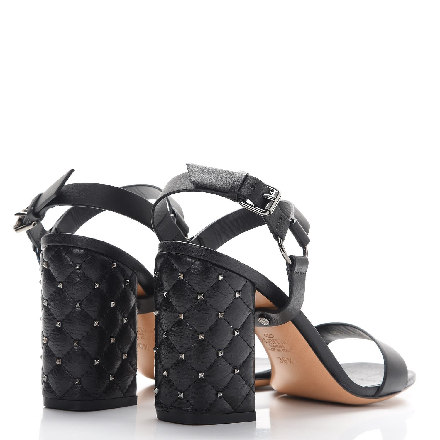 Valentino Garavani Calfskin Craquele Nappa Rockstud Spike 90mm Ankle Strap Sandals 39 Black 4 of 9