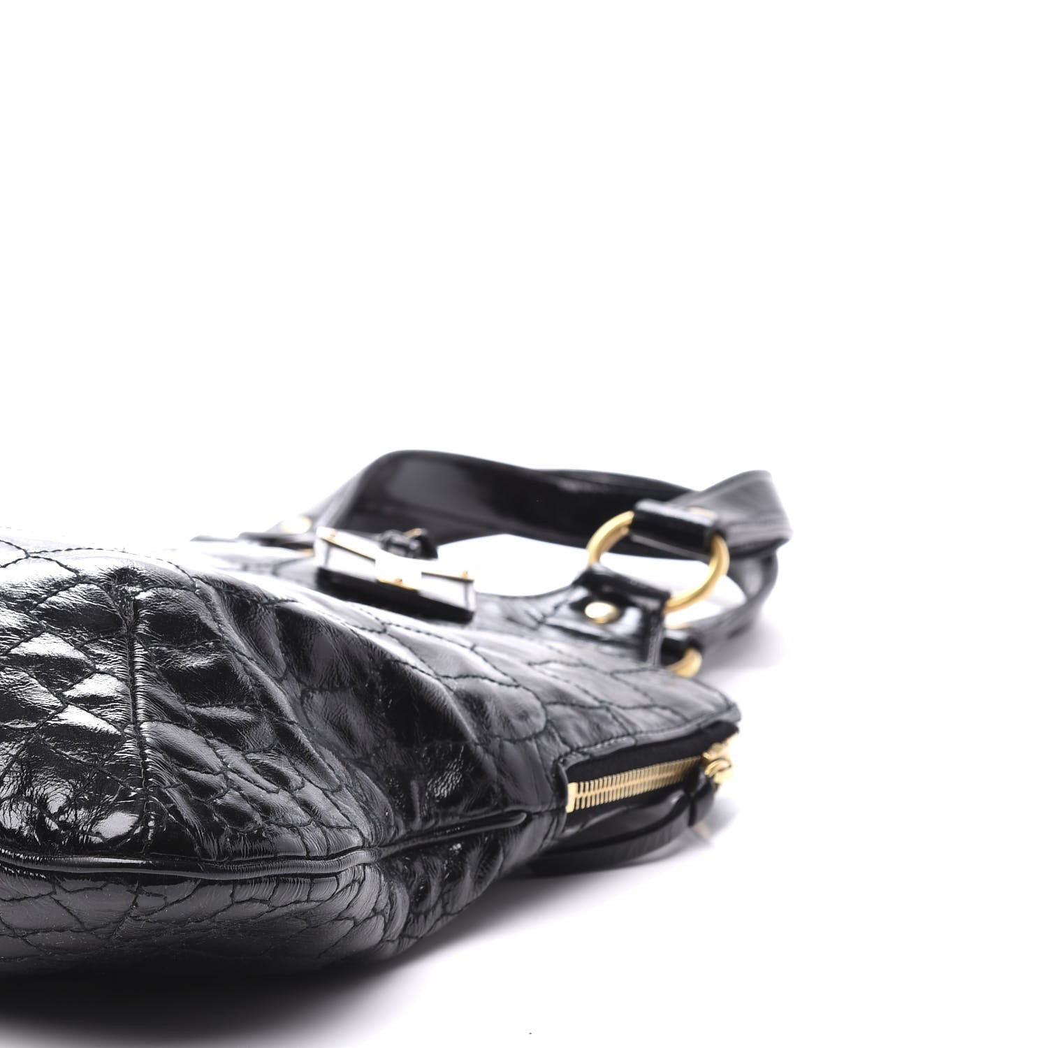 Saint Laurent Patent Crocodile Embossed Tribute Tote Black 6 of 10