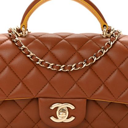 Chanel Lambskin Quilted Bi-Color Mini Top Handle Rectangular Flap Light Brown Yellow 8 of 10