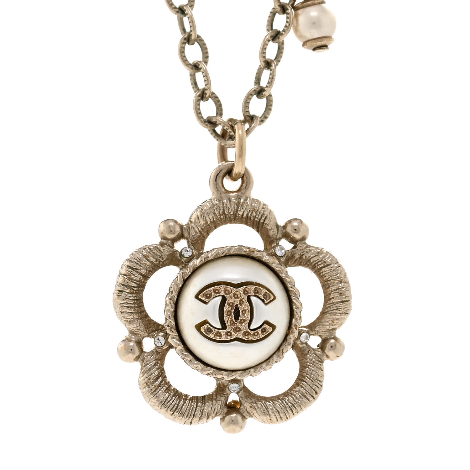 Chanel Pearl Crystal CC Pendant Necklace Gold 4 of 5
