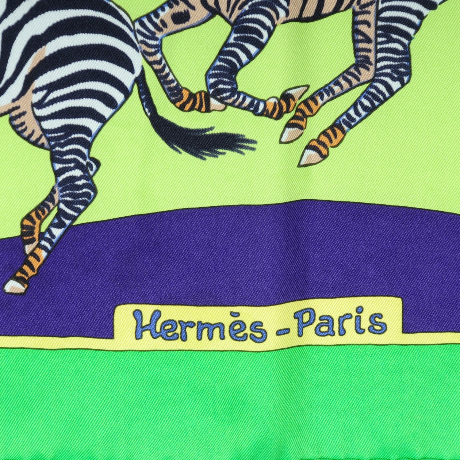 Hermes Silk Les Zebras Scarf 70 Vert Pistache Bleu 4 of 5