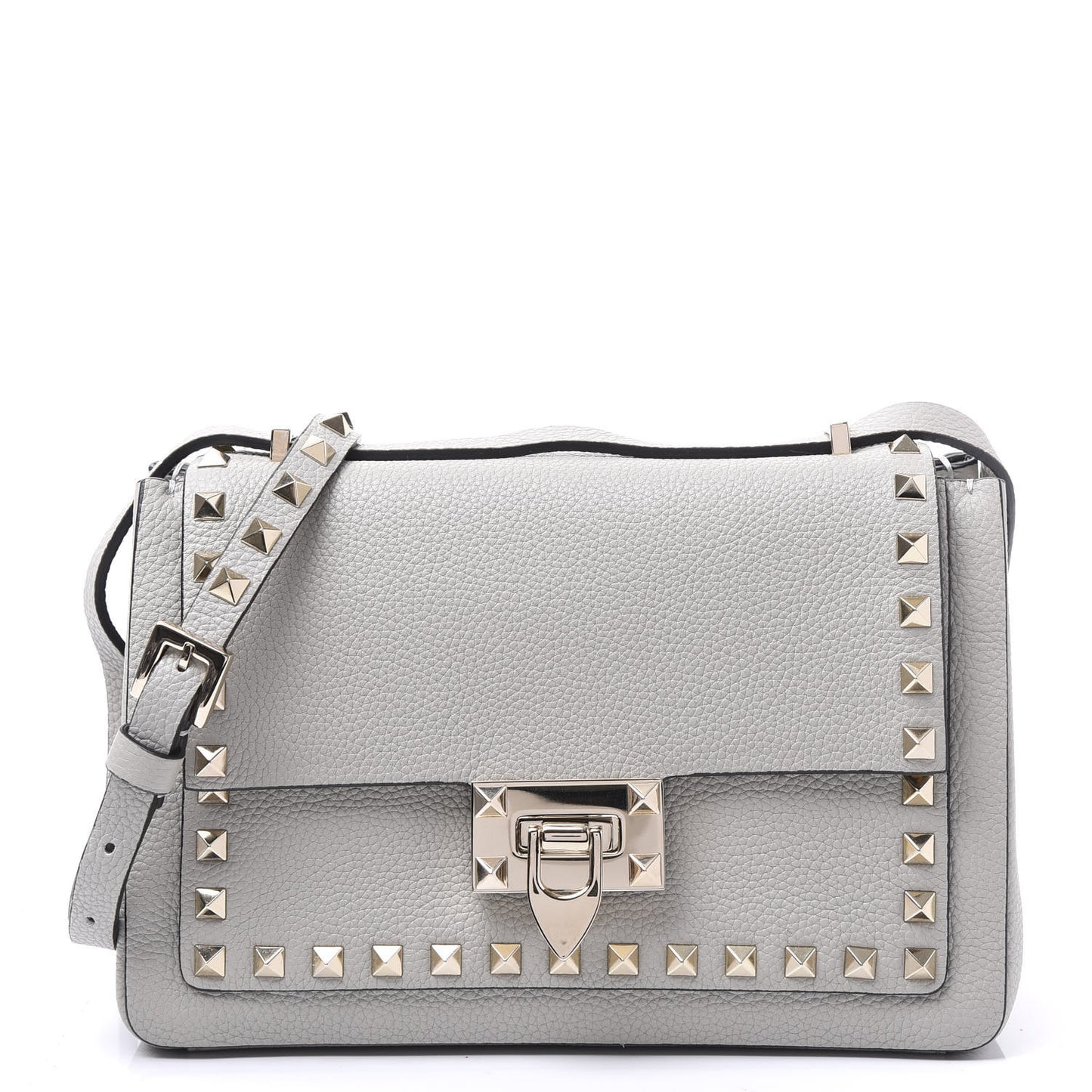 Grained Calfskin Small Rockstud Crossbody Opal Grey