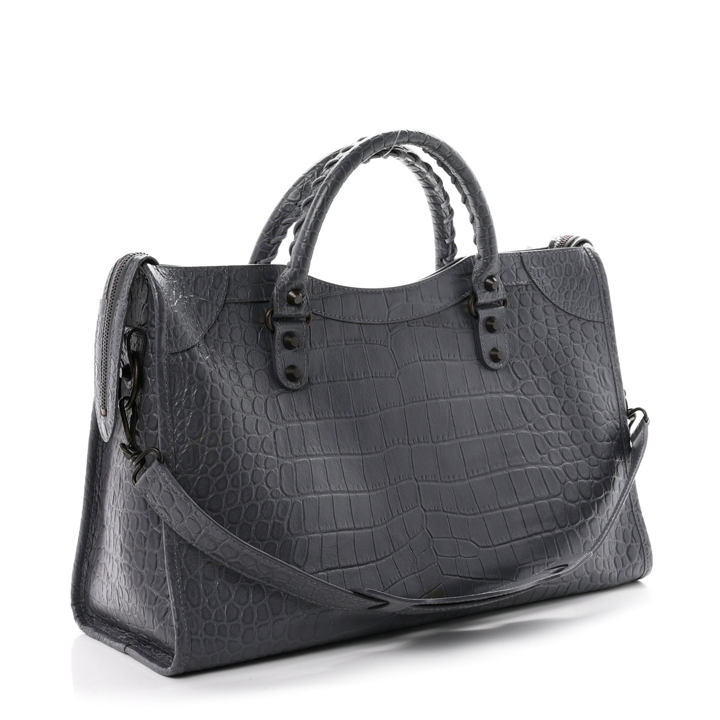 Calfskin Crocodile Embossed Classic Hardware City Gris Beton