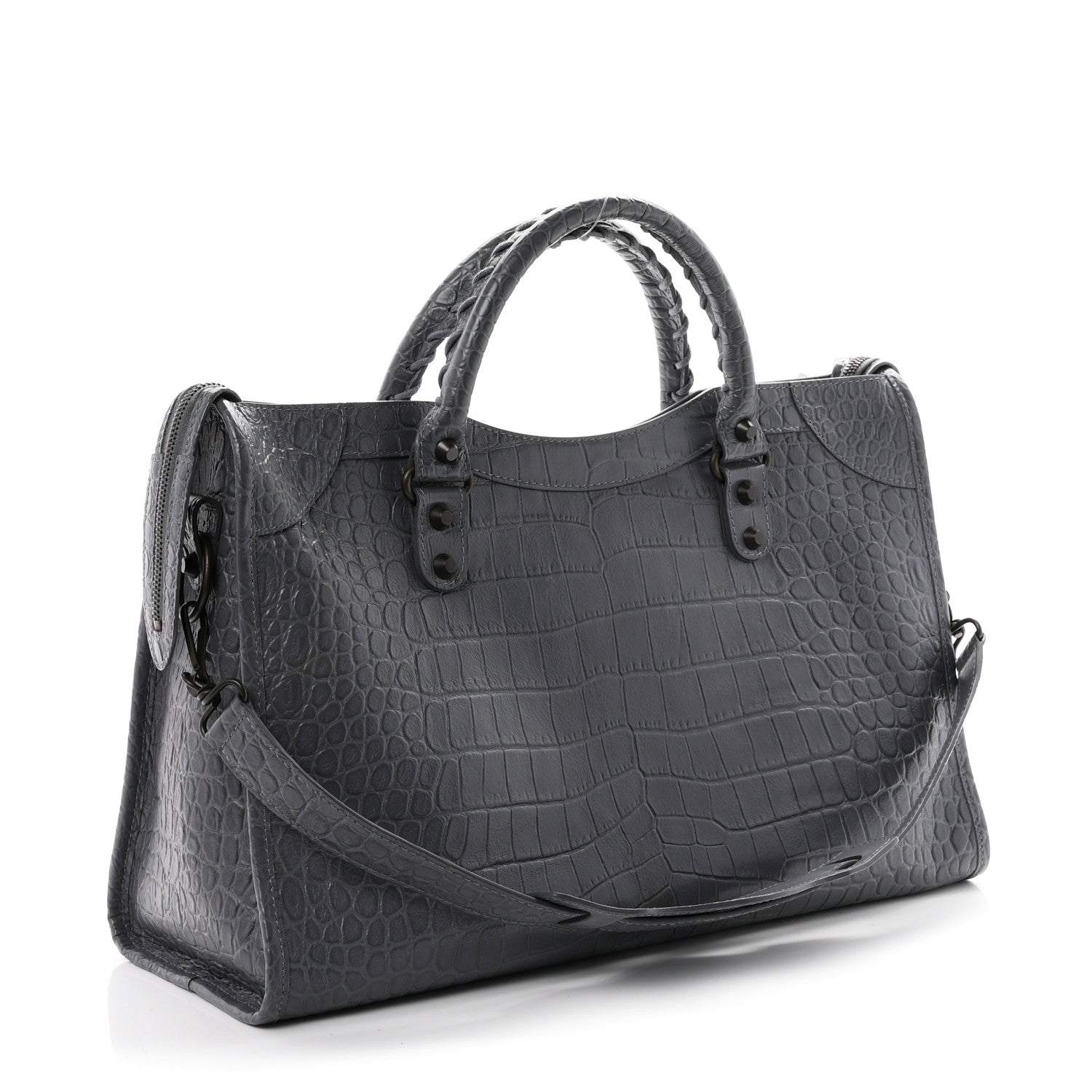 Balenciaga Calfskin Crocodile Embossed Classic Hardware City Gris Beton 4 of 11