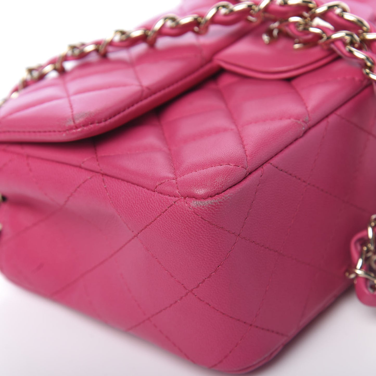 Lambskin Quilted Mini Rectangular Flap Dark Pink