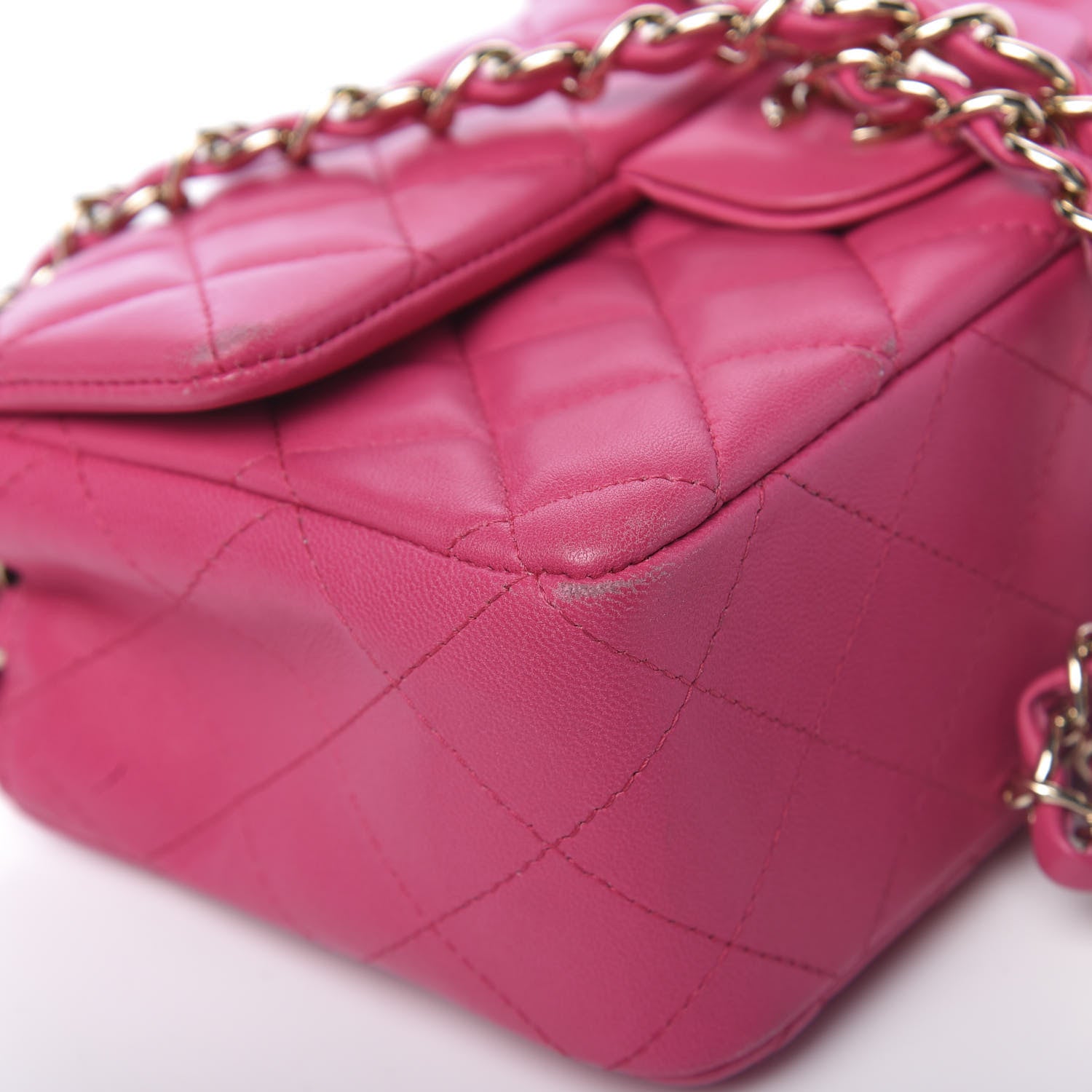 Chanel Lambskin Quilted Mini Rectangular Flap Dark Pink 14 of 19
