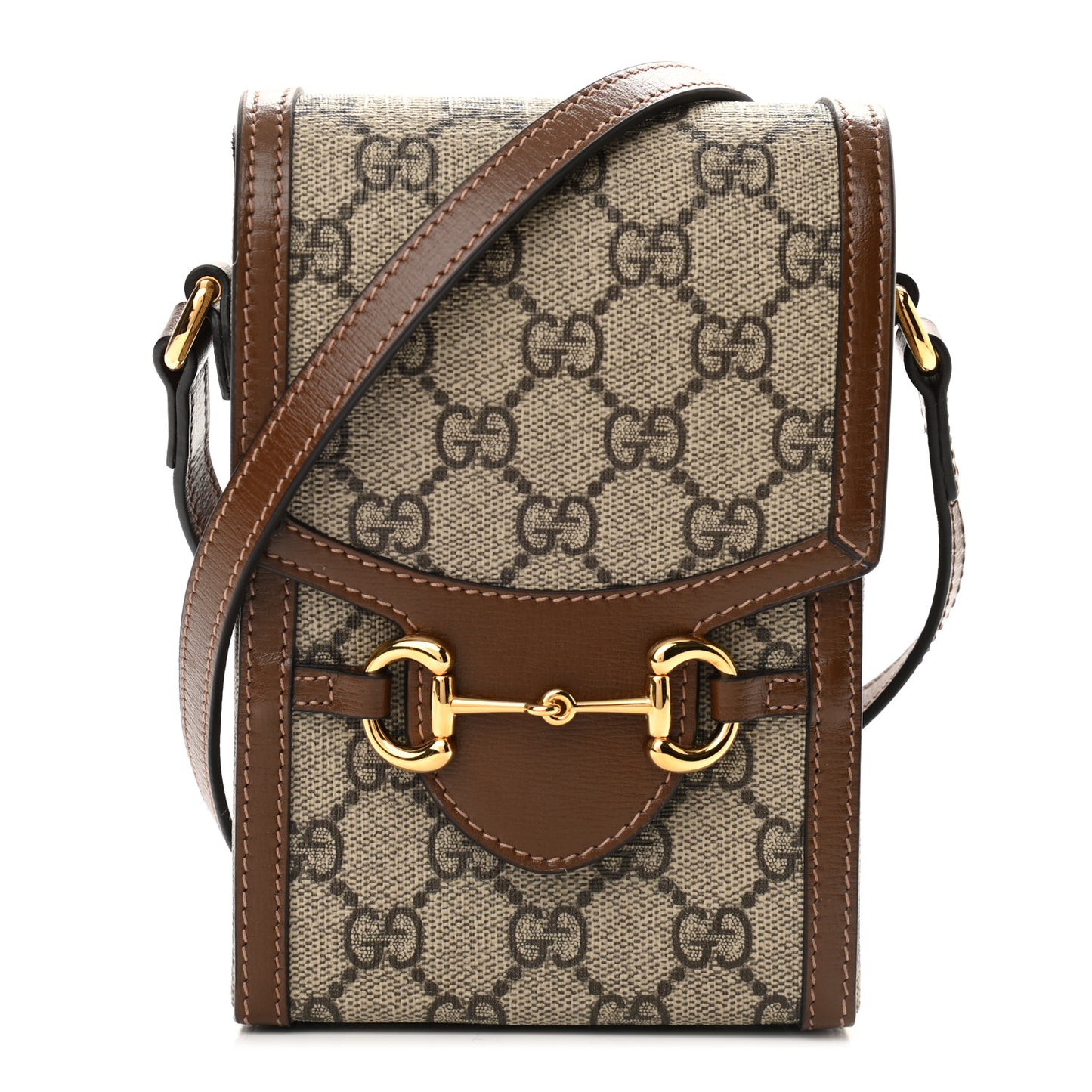 GG Supreme Monogram Mini Horsebit 1955 Crossbody Bag Beige Brown Sugar