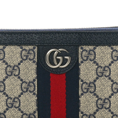 Gucci GG Supreme Monogram Textured Dollar Calfskin Web Ophidia Zip Around Wallet Beige Blue 7 of 7