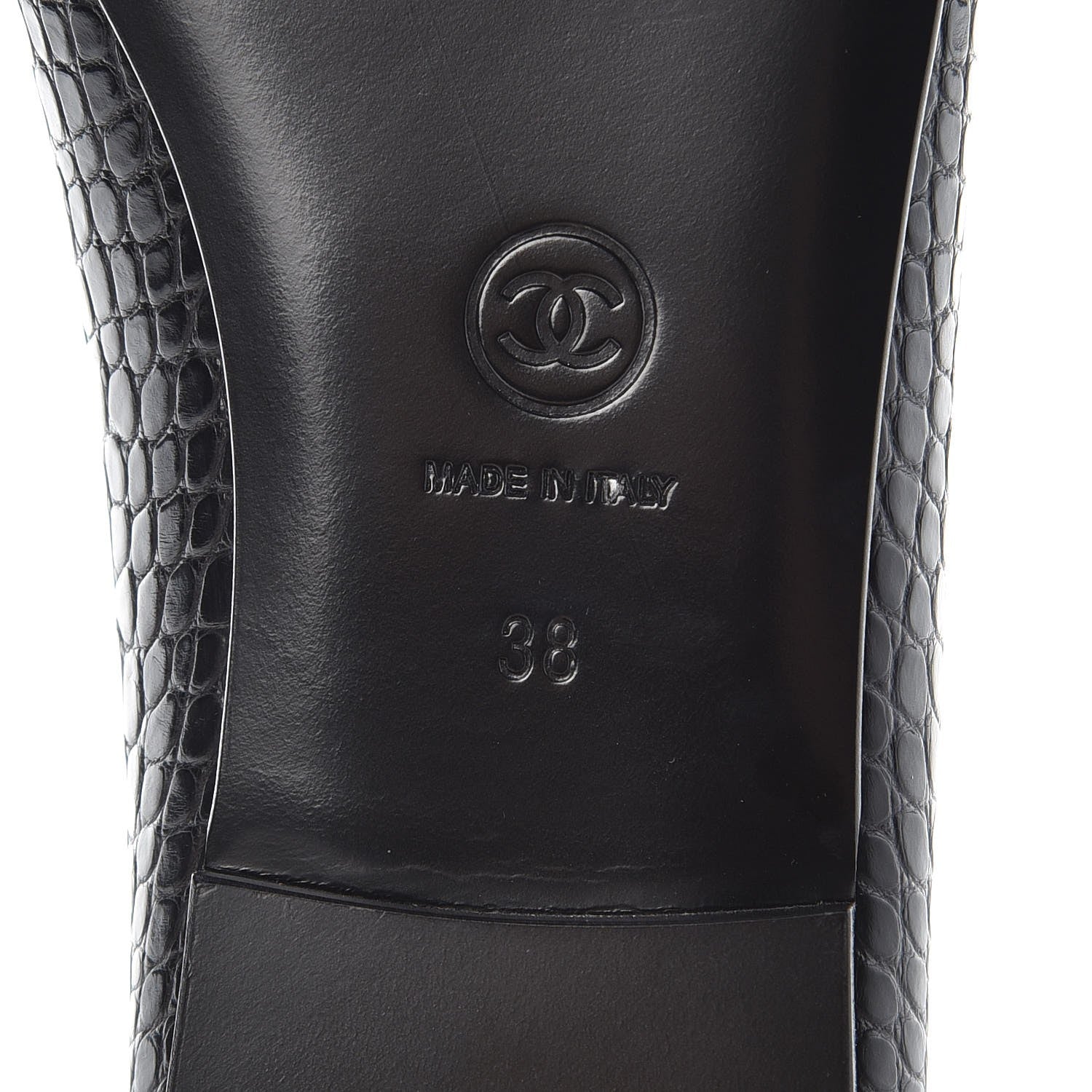 Chanel Crocodile Patent CC Cap Toe Ballerina Flats 38 Black 7 of 8