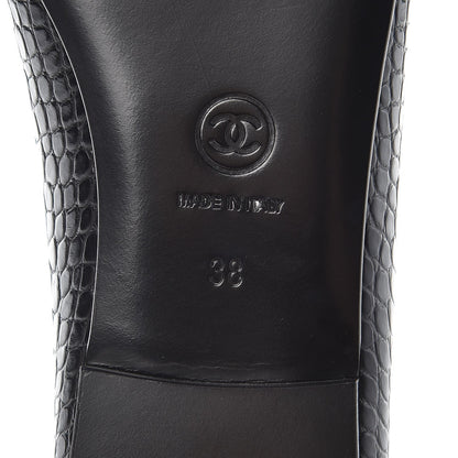 Chanel Crocodile Patent CC Cap Toe Ballerina Flats 38 Black 7 of 8