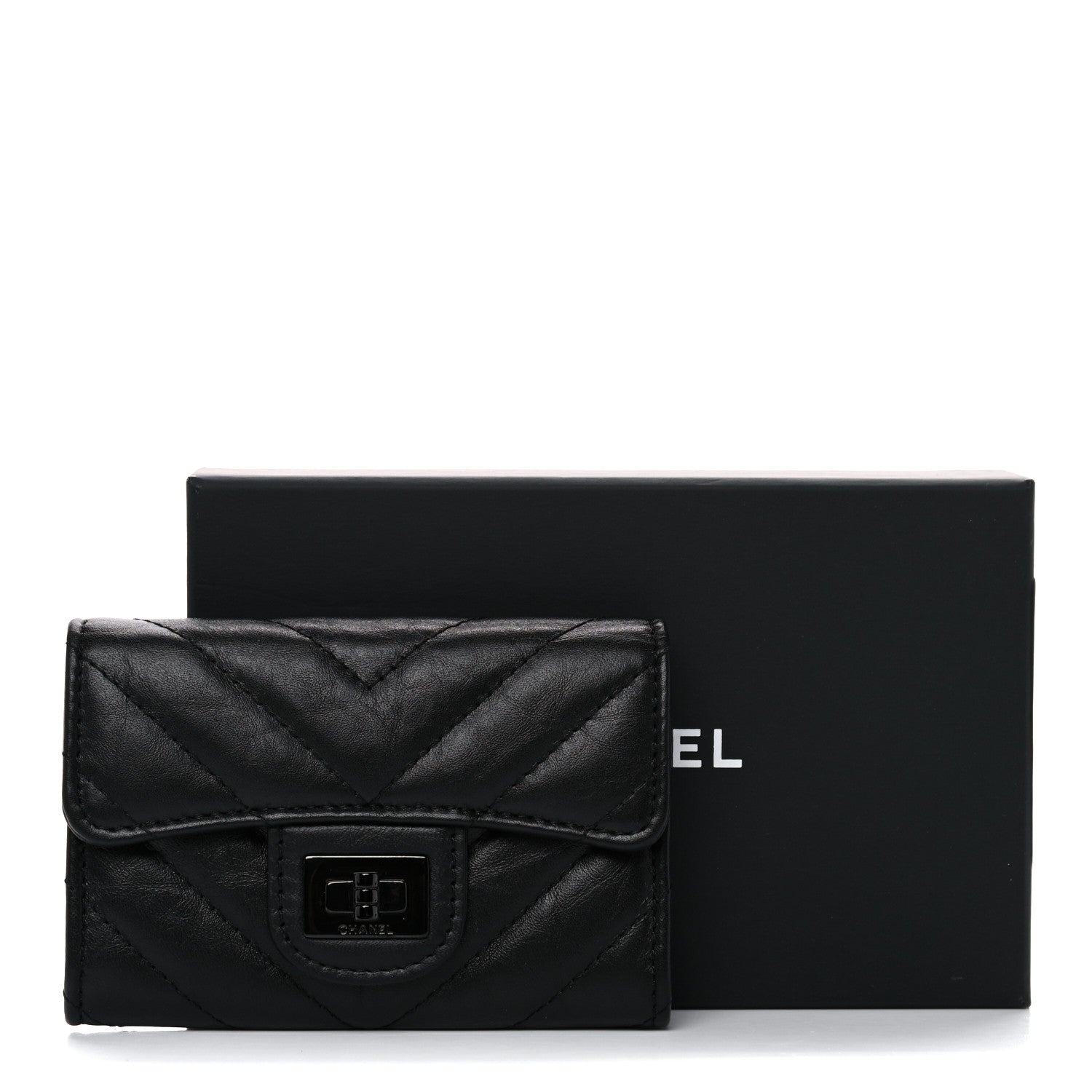 Chanel Aged Calfskin Chevron Quilted Reissue Card Holder Wallet So Black 11 of 11