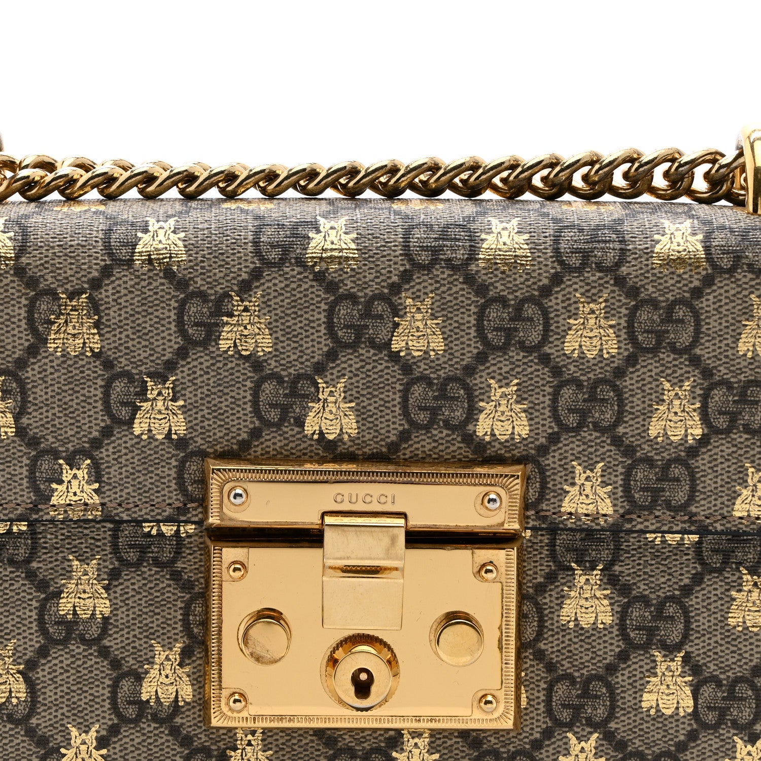 Gucci GG Supreme Monogram Bees Small Padlock Shoulder Bag Black 9 of 11