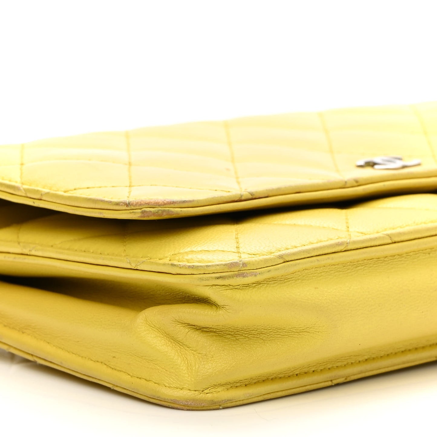 Lambskin Quilted Wallet on Chain WOC Yellow