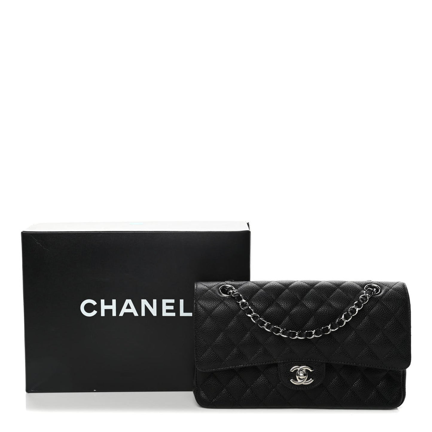 Caviar Quilted Medium Double Flap Black