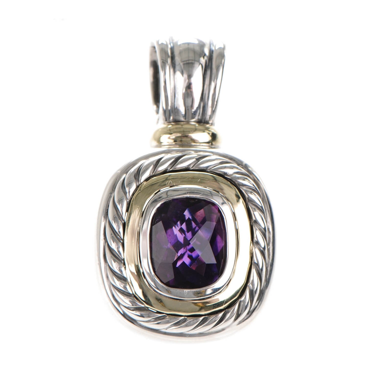 David Yurman Sterling Silver 14K Yellow Gold Amethyst 10mm Albion Pendant 1 of 4