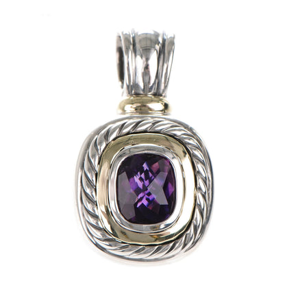 David Yurman Sterling Silver 14K Yellow Gold Amethyst 10mm Albion Pendant 1 of 4