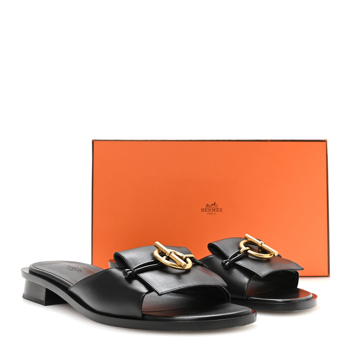 Hermes Calfskin Womens Isle Sandals 39 Black 9 of 9