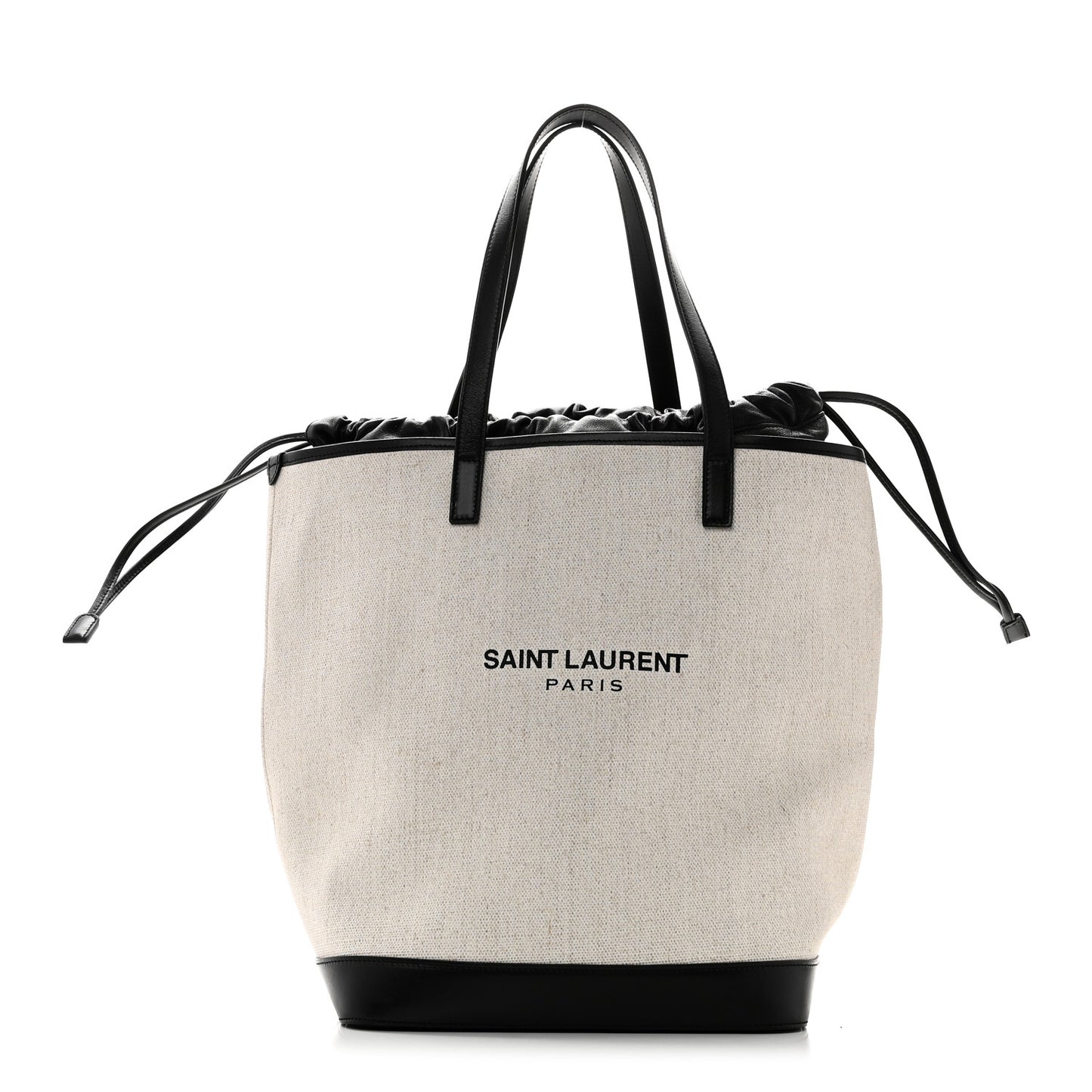 Canvas Calfskin Teddy Drawstring Shopping Tote White Black