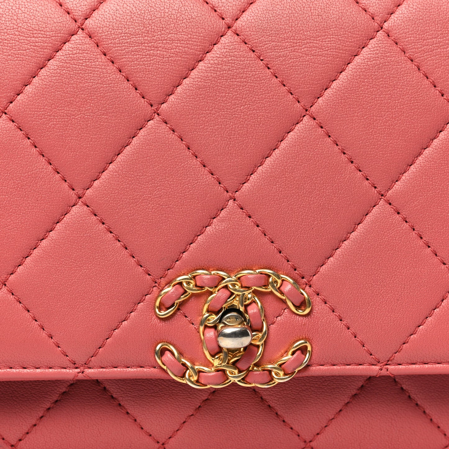 Lambskin Quilted Chain Infinity Top Handle Flap Pink