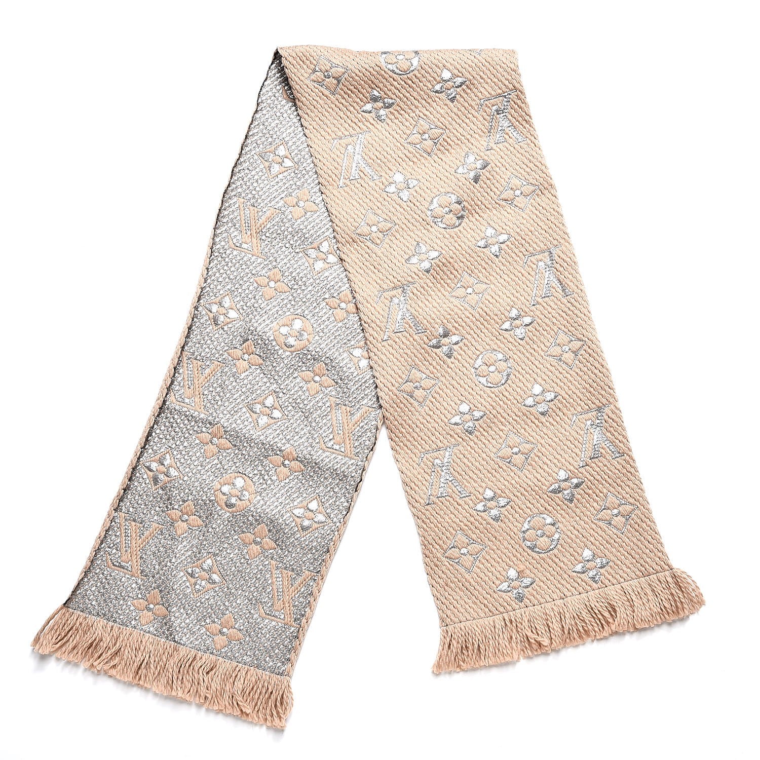 Louis Vuitton Wool Silk Logomania Shine Scarf Beige 3 of 4
